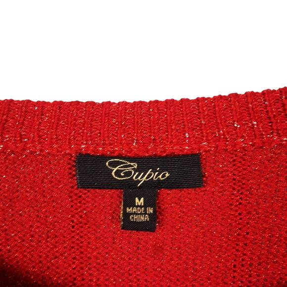 Cupio Glitter Red Long Sleeve Crewneck Pullover Sweater Roll Cuff  Women's M - Picture 3 of 7
